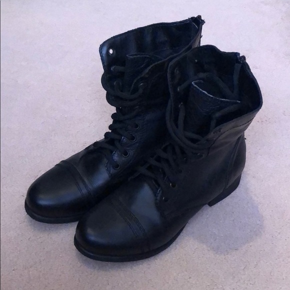 Steve Madden black leather combat boots - Picture 1 of 8